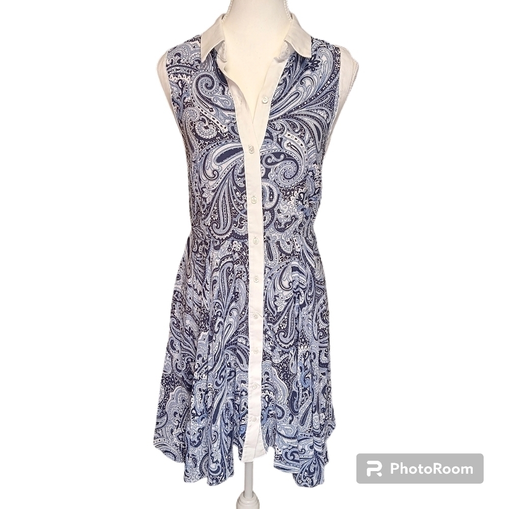Trina Turk - White & Navy Paisley Silk Sleeveless Dress Women's Size XS